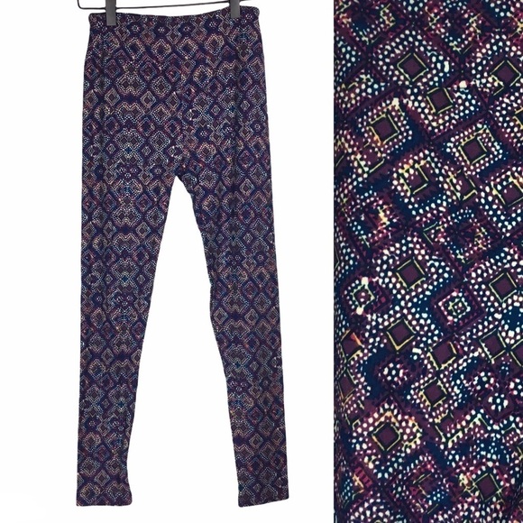 LULAROE Leggings OS One Size Dot Southwestern Boho Purple Blue White Yellow - Picture 1 of 9